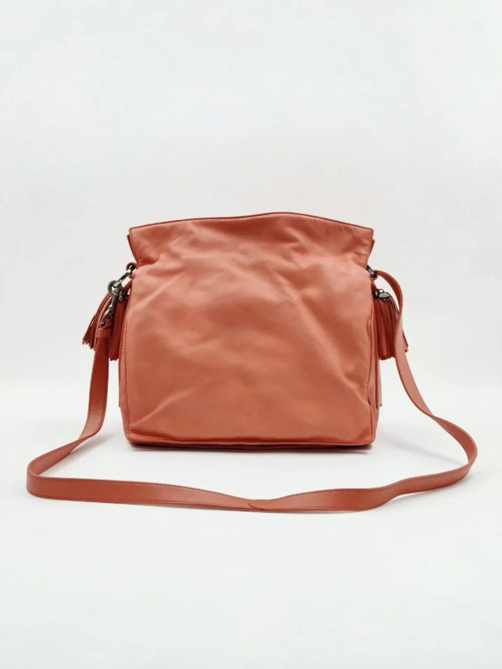 Loewe Vintage Coral Orange Leather Crossbody Shoulder Bag Tassel